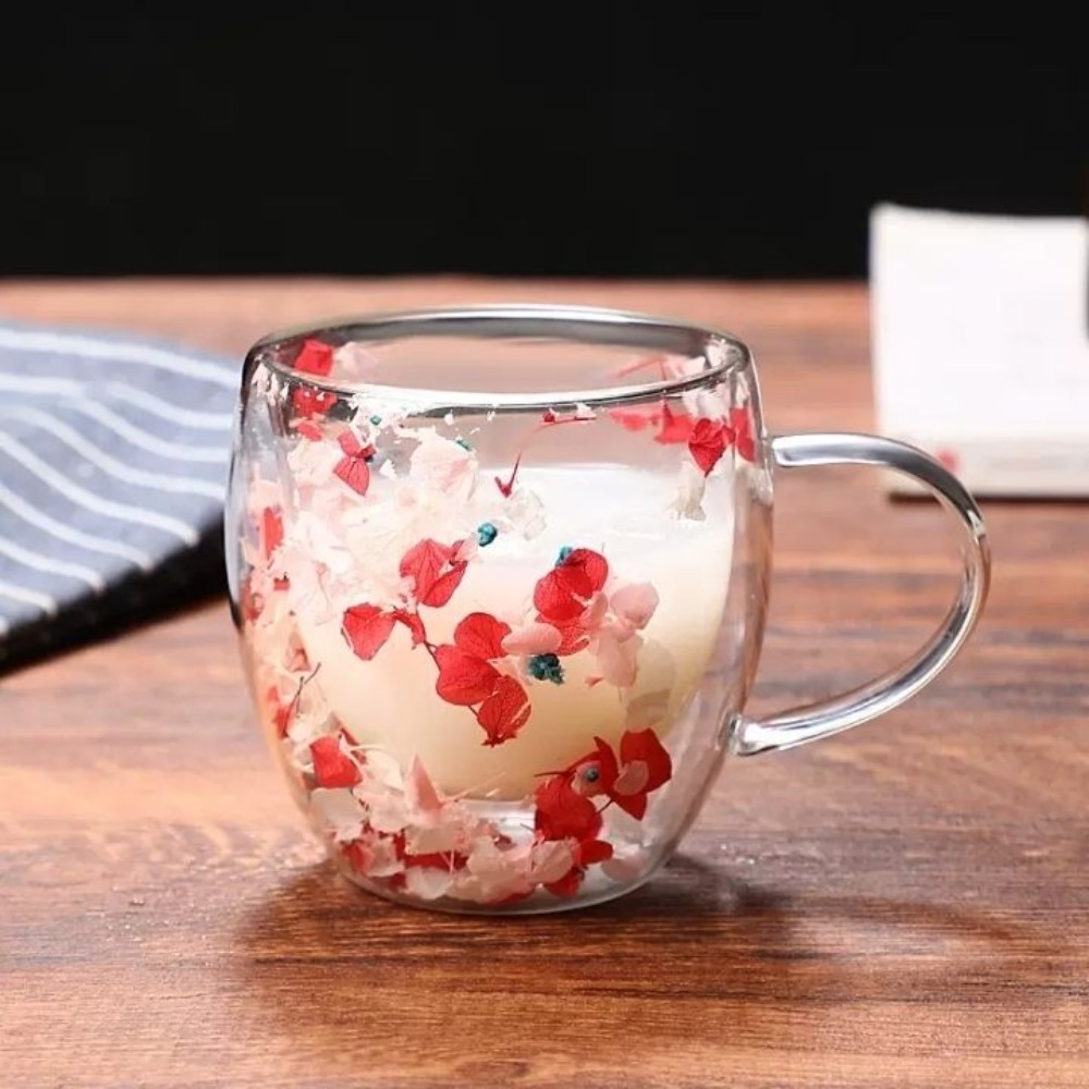 Coffee Or Tea Please - 250ml Double-Wall Glass Mug with Dried