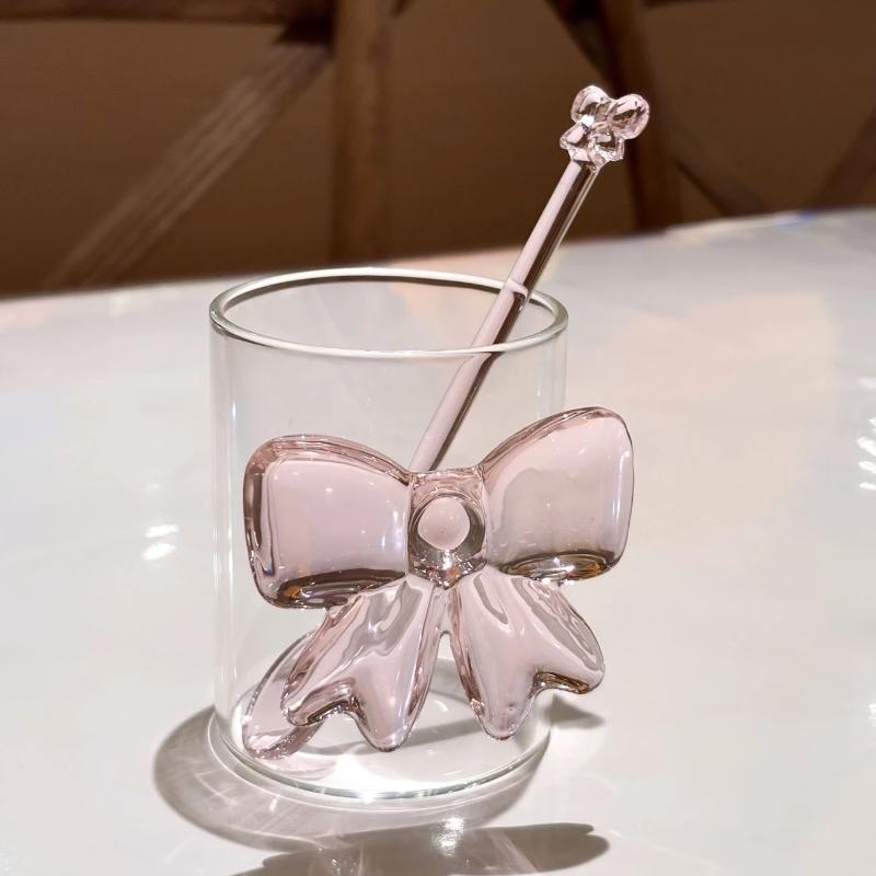 Pink Bow-Adorned Glass Coffee  - огляд і ціна Tea Coffee Utensils