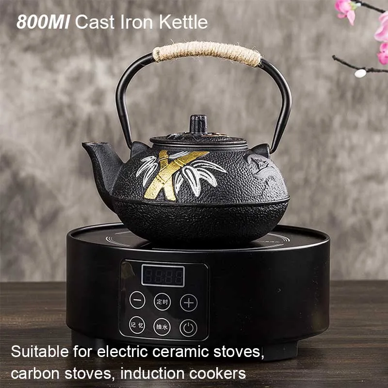 800ML Plum and Bamboo Painted  - огляд і ціна Cast Iron Teapot
