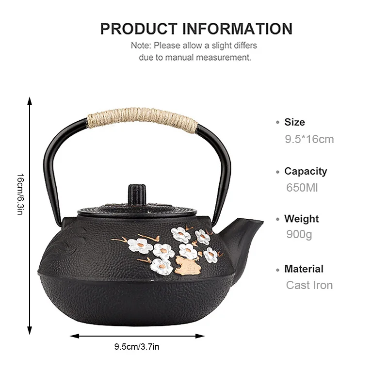 800ML Plum and Bamboo Painted  - огляд і ціна Cast Iron Teapot