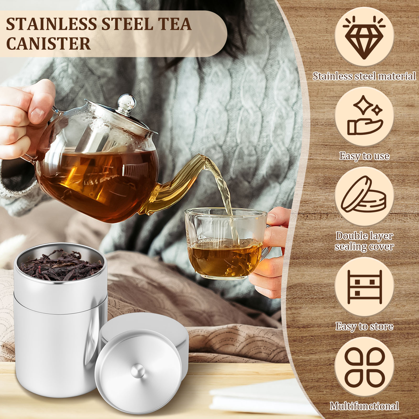Stainless Steel Tea Leaf Tins  - огляд і ціна Coffee Tea And Bean Leaf