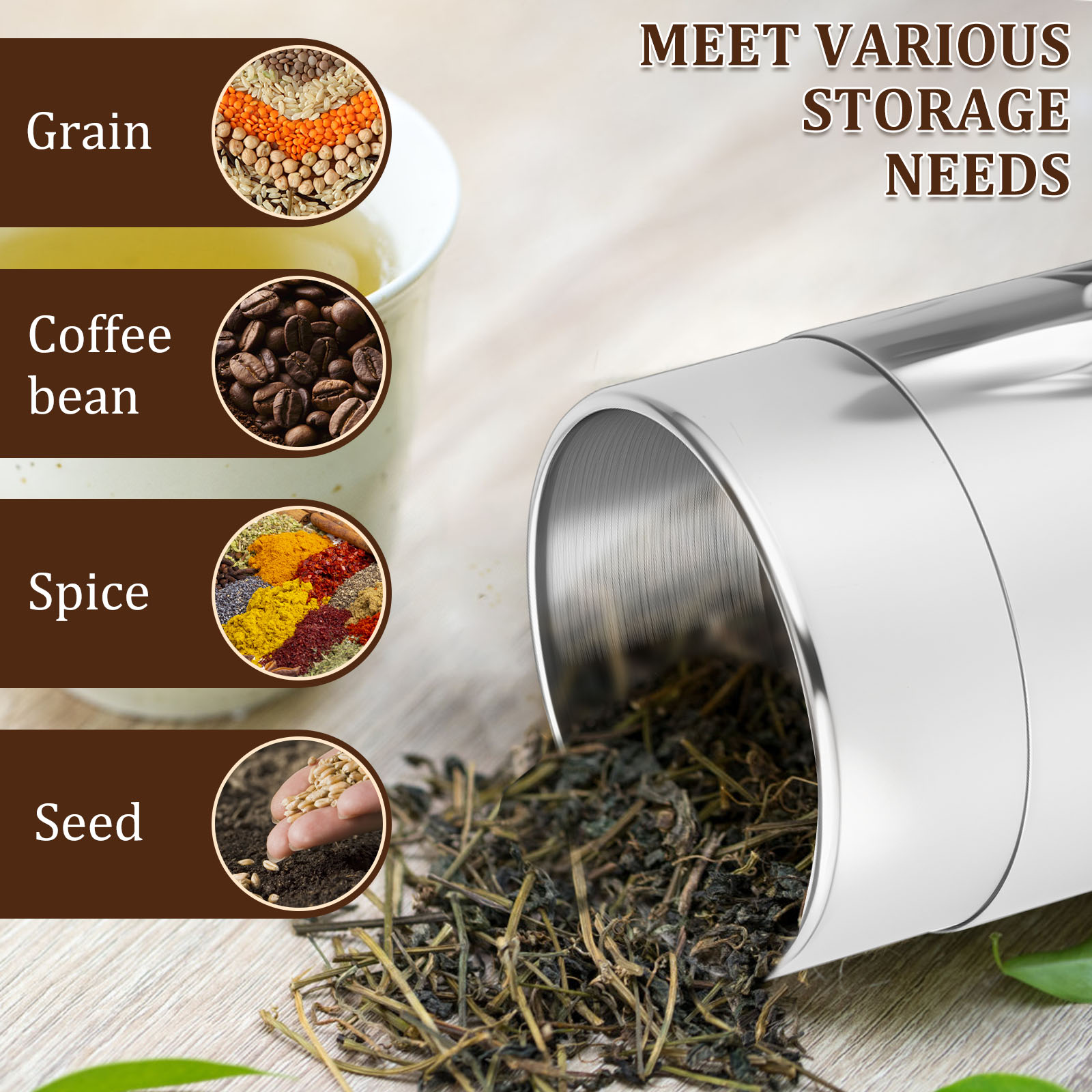 Stainless Steel Tea Leaf Tins  - огляд і ціна Coffee Tea And Bean Leaf